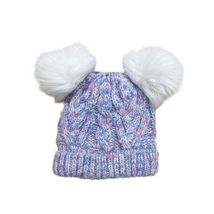 Baby Gap Knitted Fleece Lined Double Pom Pom Purple Pink Multicolor Hat XS / S